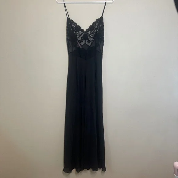 Vintage Y2K Victorias Secret Black Silk Sip Dress Small - Picture 4 of 6